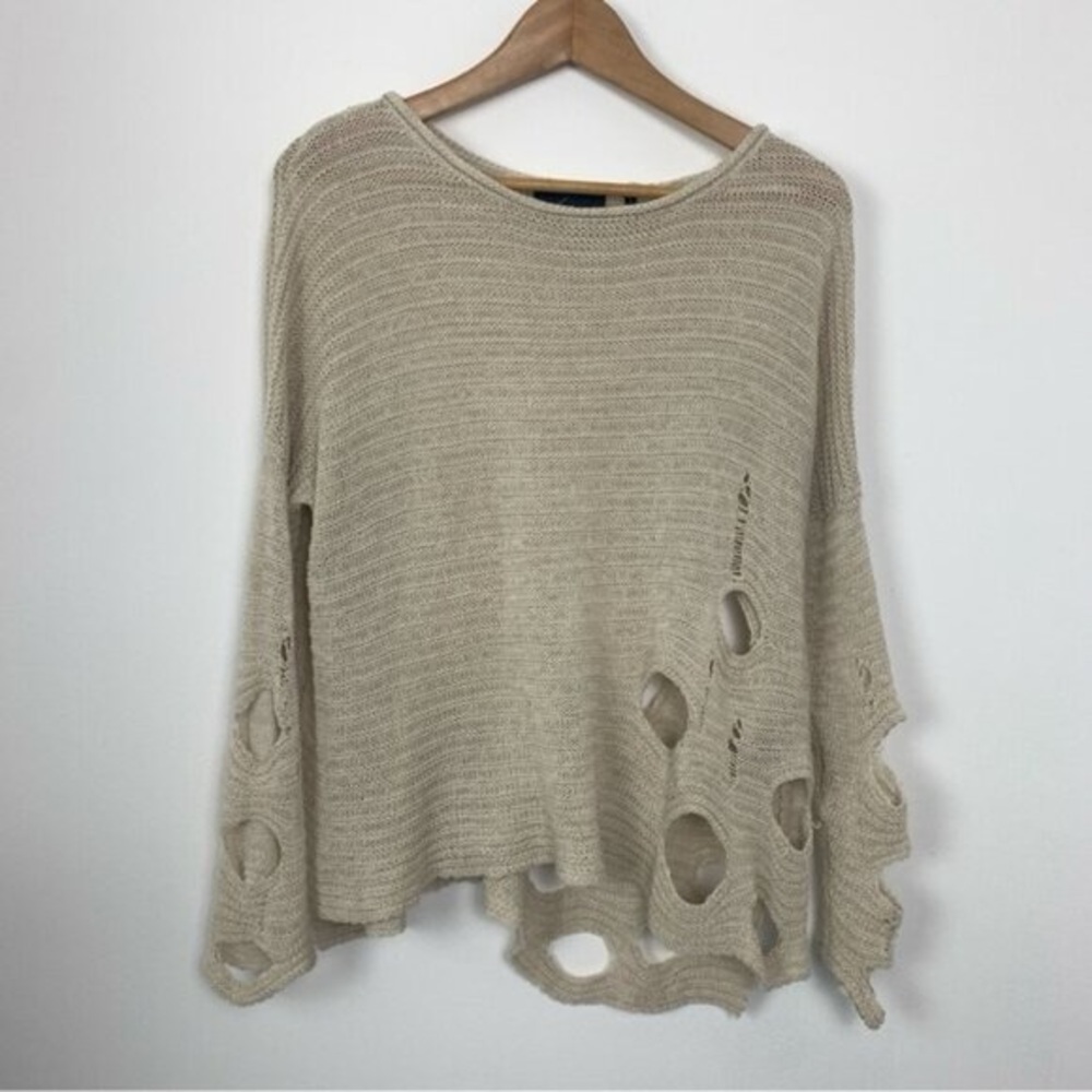 Line Open Knit Distressed Ripped Pullover Knit Sweater